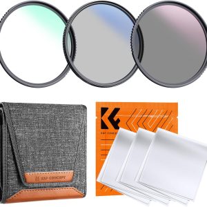 K&F Concept 55mm UV/CPL/ND Lens Filter Kit (3 Pieces)-18 Multi-Layer Coatings, UV Filter + Polarizer Filter + Neutral Density Filter (ND4) + Cleaning Cloth+ Filter Pouch for Camera Lens (K-Series)