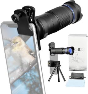 Andoer 36X Telephoto Lens Kit with Mini Tripod, Phone Clip, Holder, Lens Bag, Cleaning Cloth for Hiking, Camping, Wildlife Observation, Moon, Sports, Game, Concert Watching